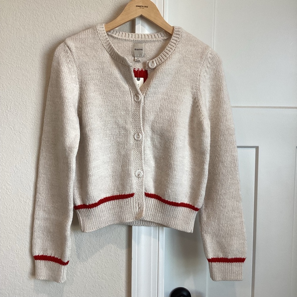 🍒Anthropologie Cherry Sweater Maeve Icon Cardigan New Small Fruit Ivory Red - Picture 9 of 15